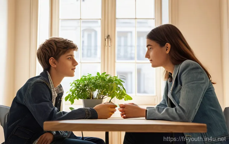 청소년상담사 자격증 취득 후 자주 묻는 질문 - **Prompt 1: The Initial Connection in a French Counseling Office**
"A candid, authentic moment i...