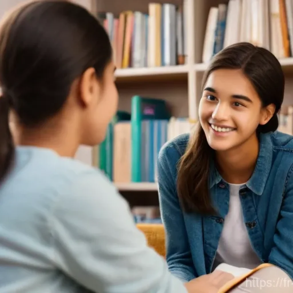 청소년상담사 실기시험 채점 기준 - **Prompt:** A warm, inviting indoor scene where a kind and attentive female mentor, aged in her late...