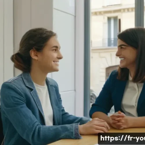 Home 22 청소년상담사 업무 환경과 도전 과제 - **A Compassionate Youth Counselor in France:** A vibrant and well-lit office setting in a modern Fre...