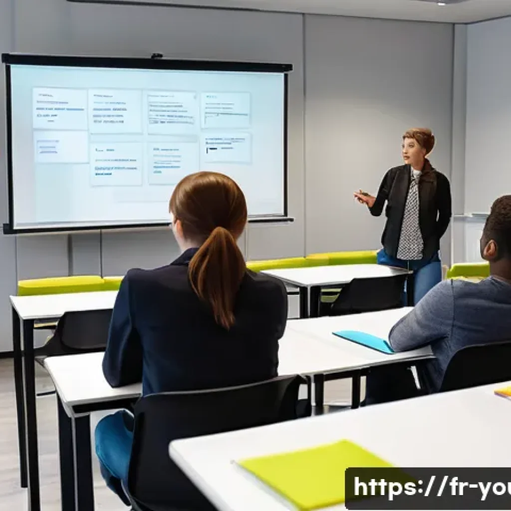 청소년상담사 자격증 취득 후 직무 교육 - A professional workshop scene in a modern French training center focused on adolescent counseling sk...