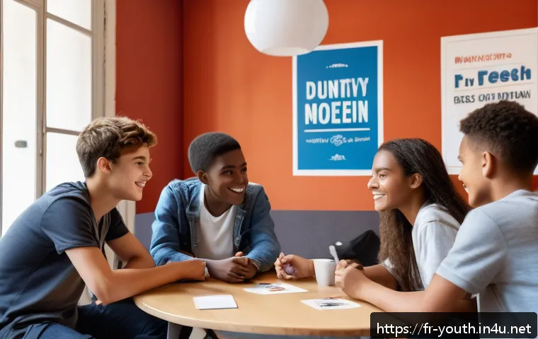 청소년상담사 자격증 소지자 구직 사이트 - A professional youth counselor interacting warmly with a diverse group of teenagers in a bright comm...