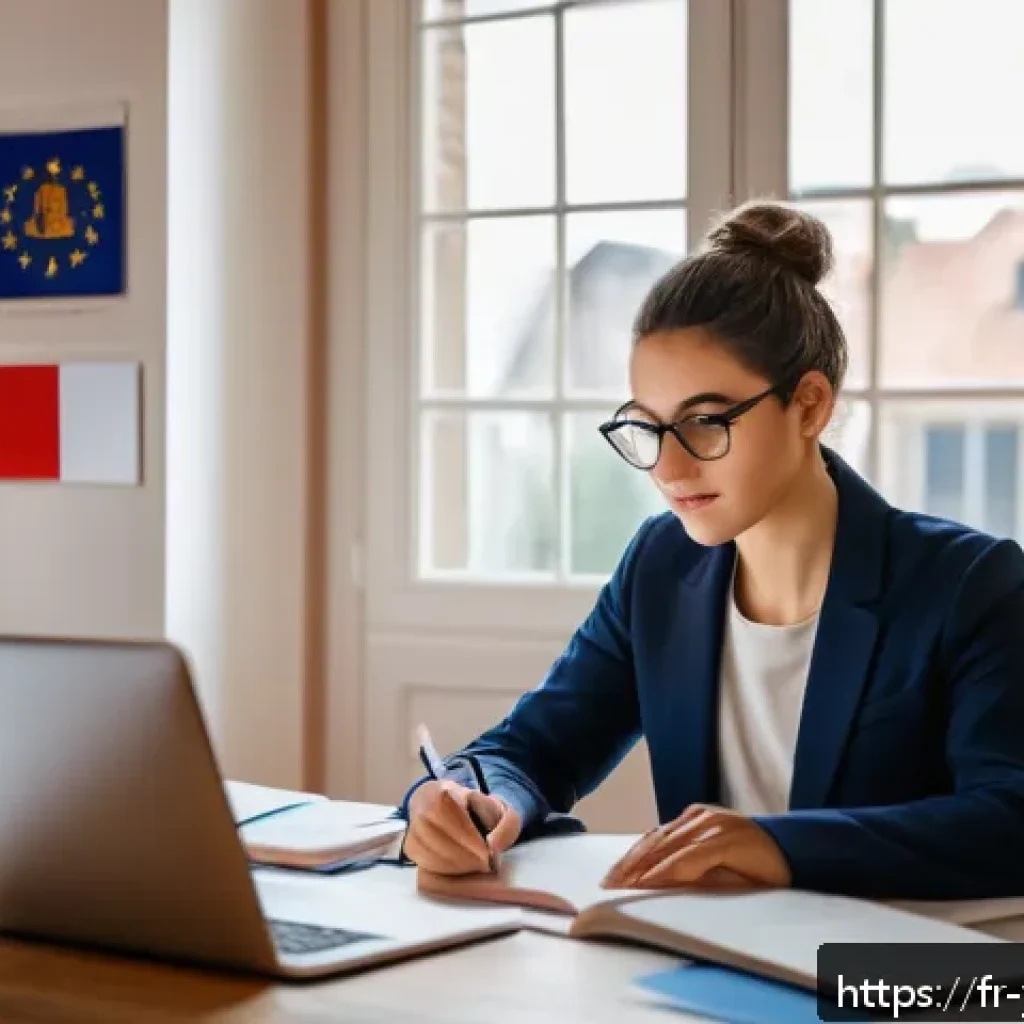 청소년상담사 시험의 고득점 비법 공개 - A professional young adult studying in a modern French-style home office, surrounded by textbooks, a...