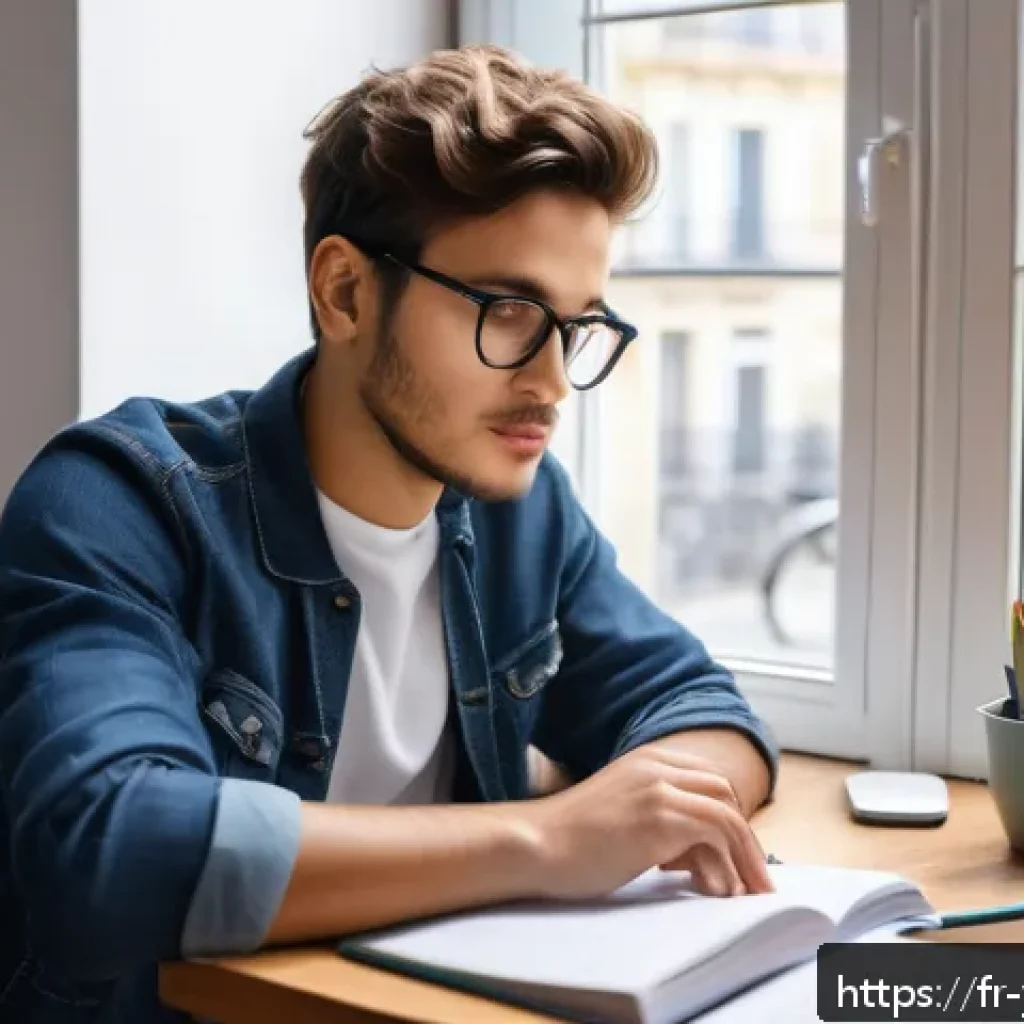청소년상담사 시험 준비 자료와 참고 도서 - A focused young adult student sitting at a cozy, well-lit desk in a modern Parisian apartment, surro...