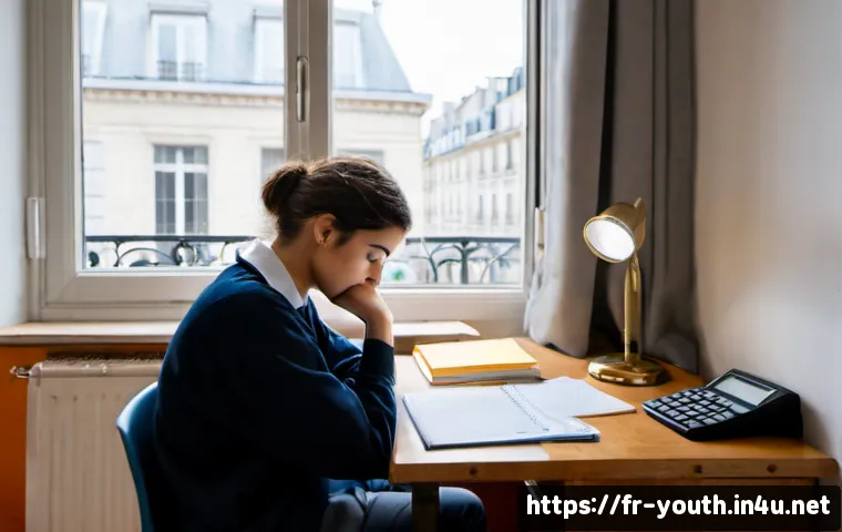 청소년상담사 자격증 취득 실패 원인 분석 - Photorealistic French university student in a quiet Paris apartment study corner, sitting thoughtful...
